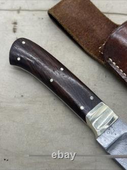 Custom Damascus Fixed Blade Knife With Leather Sheath RA Marked HH917