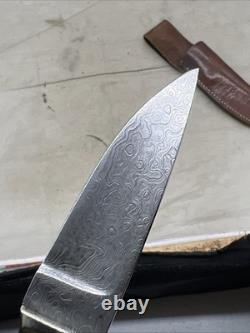 Custom Damascus Fixed Blade Knife With Leather Sheath RA Marked HH917
