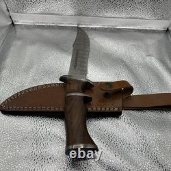 Custom Damascus Steel Hunting Knife with Leather Sheath Handcrafted Fixed Blade