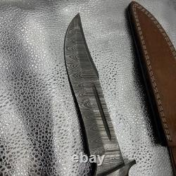 Custom Damascus Steel Hunting Knife with Leather Sheath Handcrafted Fixed Blade