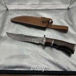 Custom Damascus Steel Hunting Knife with Leather Sheath Handcrafted Fixed Blade