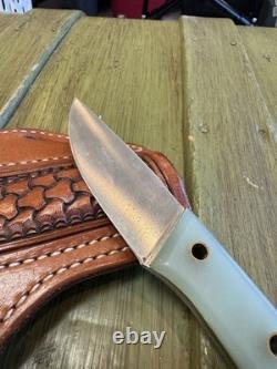 Custom Fixed Blade Knife 6.25 Green Handle with Ken Amen Tooled Leat