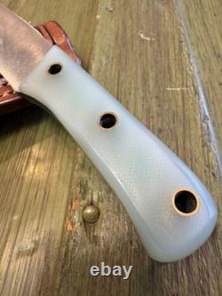Custom Fixed Blade Knife 6.25 Green Handle with Ken Amen Tooled Leat