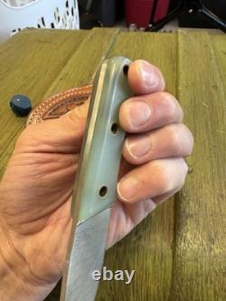 Custom Fixed Blade Knife 6.25 Green Handle with Ken Amen Tooled Leat