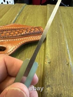 Custom Fixed Blade Knife 6.25 Green Handle with Ken Amen Tooled Leat
