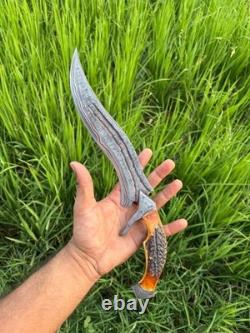Custom Handmade Copper Damascus Hunting Bowie Knife Camping Knife with Stag Handle