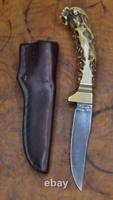 Custom Handmade Fixed Knife with Sheath SOLID STAG Signed R. Green 2014 Russel