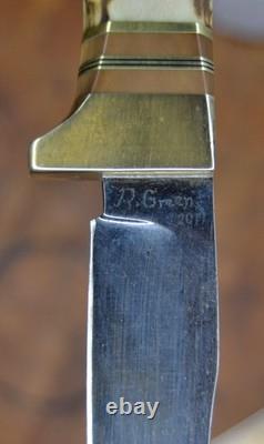 Custom Handmade Fixed Knife with Sheath SOLID STAG Signed R. Green 2014 Russel