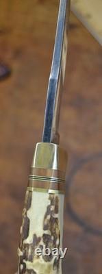 Custom Handmade Fixed Knife with Sheath SOLID STAG Signed R. Green 2014 Russel