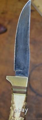 Custom Handmade Fixed Knife with Sheath SOLID STAG Signed R. Green 2014 Russel