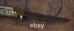Custom Handmade Fixed Knife with Sheath SOLID STAG Signed R. Green 2014 Russel
