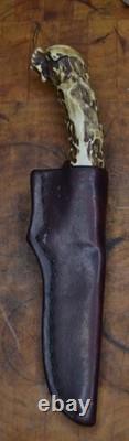Custom Handmade Fixed Knife with Sheath SOLID STAG Signed R. Green 2014 Russel