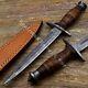 Custom Made 14'' Fairbairn Sykes Leather Staked Dagger with Hand Forged Damascus