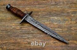 Custom Made 14'' Fairbairn Sykes Leather Staked Dagger with Hand Forged Damascus