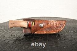 Custom Made L. A. Peterson Fixed Blade Stag Handled Hunting Knife Leather Sheath