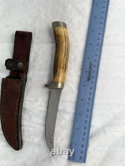 Custom Stag Handle Knife J L E 44 Vintage Hunting Bladeand Sheath
