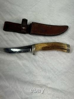 Custom Stag Handle Knife J L E 44 Vintage Hunting Bladeand Sheath