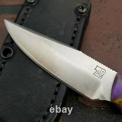 Dan Tope Knives CPM-3V 3.5 edc Purple/Gold swirl with leather sheath custom