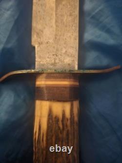 EDGE MARK 1977 Hunting Knife Fixed Blade Steel Clip Point Stag Handle Sheath