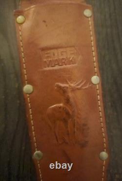 EDGE MARK 1977 Hunting Knife Fixed Blade Steel Clip Point Stag Handle Sheath