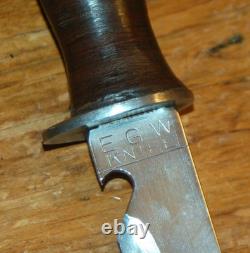 EGW KNIFE MILITARY WWII Fighting Survival Leather Sheath Combat Hunting Waterman
