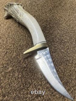 Early Vintage Ken Richardson Crown Stag Skinner Scrimshaw Leather Sheath 1981