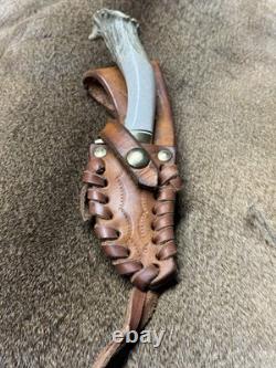 Early Vintage Ken Richardson Crown Stag Skinner Scrimshaw Leather Sheath 1981