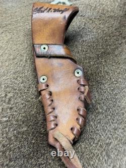 Early Vintage Ken Richardson Crown Stag Skinner Scrimshaw Leather Sheath 1981