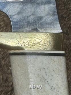 Early Vintage Ken Richardson Crown Stag Skinner Scrimshaw Leather Sheath 1981