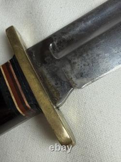 Early Vintage Western Cutlery W46 8 inch Fighting Combat Knife with Leather Sheath