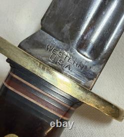Early Vintage Western Cutlery W46 8 inch Fighting Combat Knife with Leather Sheath