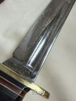 Early Vintage Western Cutlery W46 8 inch Fighting Combat Knife with Leather Sheath