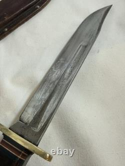 Early Vintage Western Cutlery W46 8 inch Fighting Combat Knife with Leather Sheath