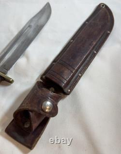 Early Vintage Western Cutlery W46 8 inch Fighting Combat Knife with Leather Sheath