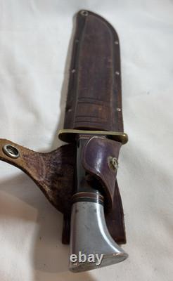Early Vintage Western Cutlery W46 8 inch Fighting Combat Knife with Leather Sheath