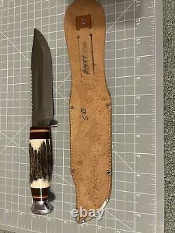 Edge Mark Brand Model 488 Solingen Germany Bowie Knife Stag Handle Sawback