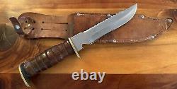 Egw Knife Wood Handle Fighting 6 Inch Blade Leather Sheath Rare Survivor