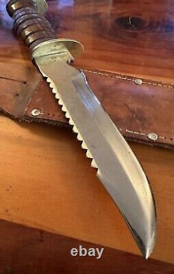 Egw Knife Wood Handle Fighting 6 Inch Blade Leather Sheath Rare Survivor