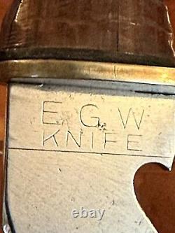 Egw Knife Wood Handle Fighting 6 Inch Blade Leather Sheath Rare Survivor