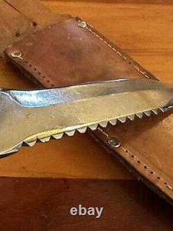 Egw Knife Wood Handle Fighting 6 Inch Blade Leather Sheath Rare Survivor