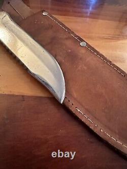 Egw Knife Wood Handle Fighting 6 Inch Blade Leather Sheath Rare Survivor