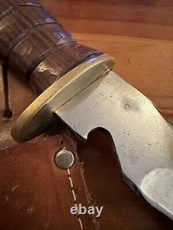 Egw Knife Wood Handle Fighting 6 Inch Blade Leather Sheath Rare Survivor