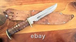 Egw Knife Wood Handle Fighting 6 Inch Blade Leather Sheath Rare Survivor