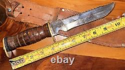 Egw Knife Wood Handle Fighting 6 Inch Blade Leather Sheath Rare Survivor