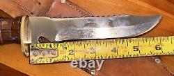 Egw Knife Wood Handle Fighting 6 Inch Blade Leather Sheath Rare Survivor