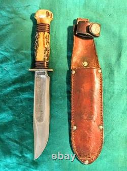Exc Early Vintage Marbles All Stag 6 Ideal Knife, Marbles marked Sheath Pre WWI