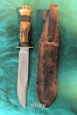 Exc Early Vintage Marbles All Stag 6 Ideal Knife, Marbles marked Sheath Pre WWI