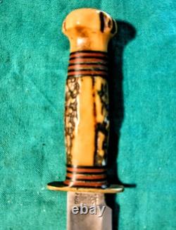 Exc Early Vintage Marbles All Stag 6 Ideal Knife, Marbles marked Sheath Pre WWI
