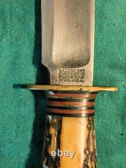 Exc Early Vintage Marbles All Stag 6 Ideal Knife, Marbles marked Sheath Pre WWI