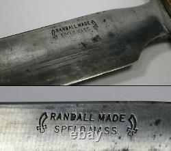 Extremely Rare Springfield, Mass Randall No. 1 Fighting Knife With Sheath, Stone